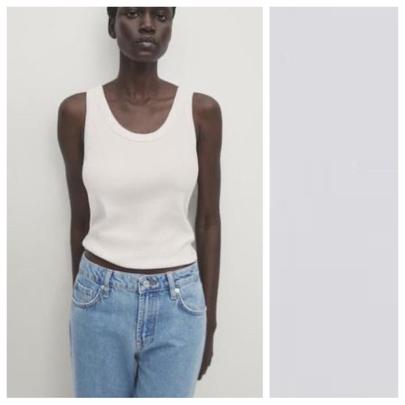 NWT. Massimo Dutti White Cotton Ribbed Fabric Fitted Top. Size M. - Picture 2 of 11